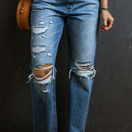 Distressed Raw Hem Jeans with Pockets