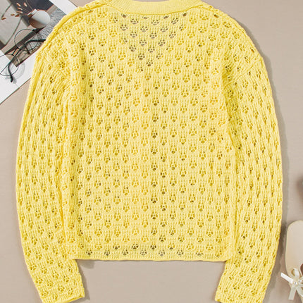 Openwork V-Neck Long Sleeve Cardigan