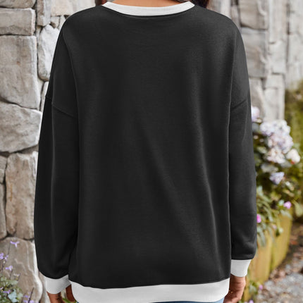 Lovelet Contrast Round Neck Long Sleeve Sweatshirt