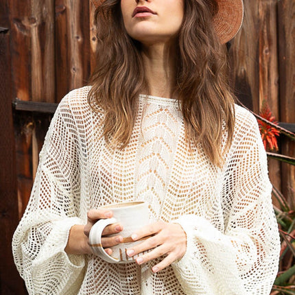 POL Openwork Balloon Sleeve Knit Cover Up