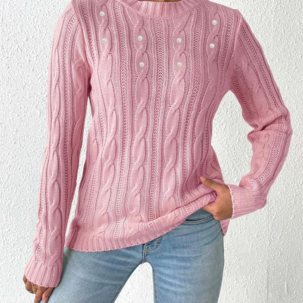 Cable-Knit Round Neck Long Sleeve Sweater