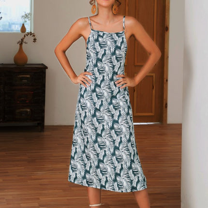 Slit Crisscross Printed Sleeveless Cami Dress