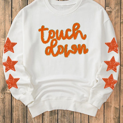 Letter & Star Round Neck Long Sleeve Sweatshirt