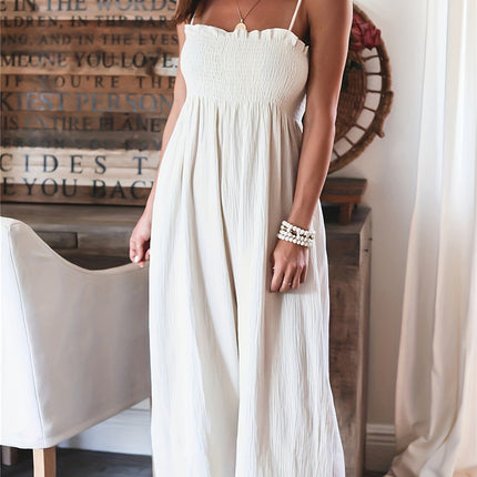 Full Size Smocked Spaghetti Strap Wide Leg Jumpsuit