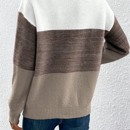 Color Block Drop Shoulder Long Sleeve Sweater