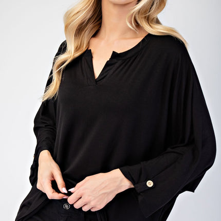 Celeste Full Size Notched Three-Quarter Sleeve Blouse