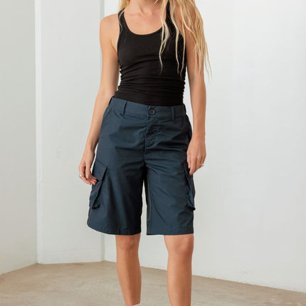 Tasha Apparel Navy Cargo Bermuda Shorts