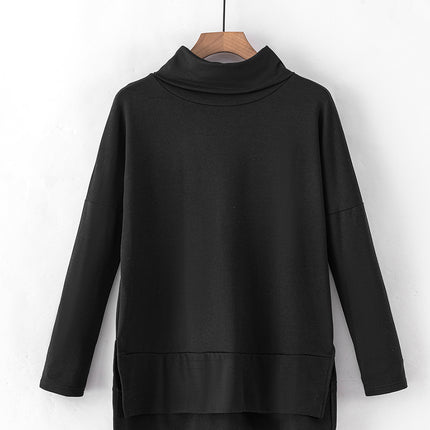 Side Slit High-Low Cowl Neck Long Sleeve Blouse