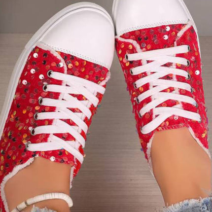 Sequin Round Toe Flat Sneakers