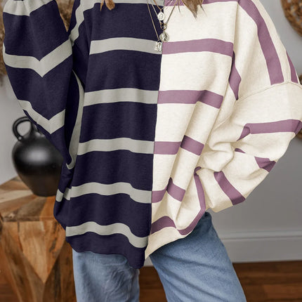 Striped Round Neck Long Sleeve Knit Top