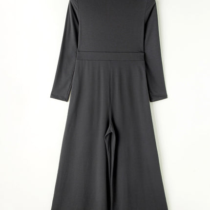 Pocketed Long Sleeve Wide Leg Jumpsuit