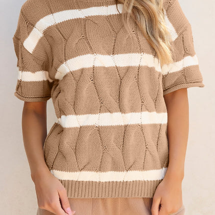 Striped Round Neck Short Sleeve Sweater