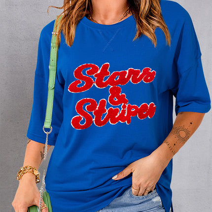 STARS & STRIPES Round Neck Short Sleeve T-Shirt