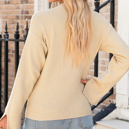 Textured Round Neck Long Sleeve Sweater