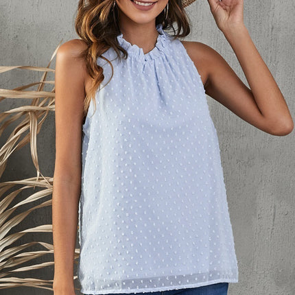 Frill Swiss Dot Round Neck Tank