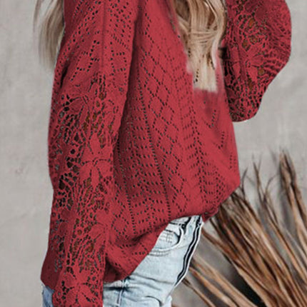 Openwork Round Neck Long Sleeve Sweater