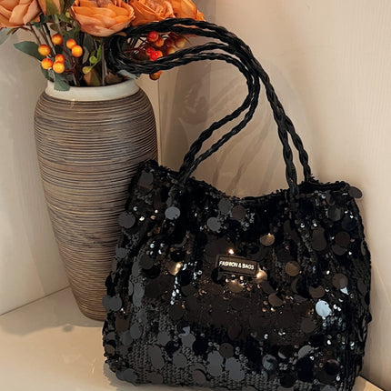 Sequin Braided Strap Shoulder Bag