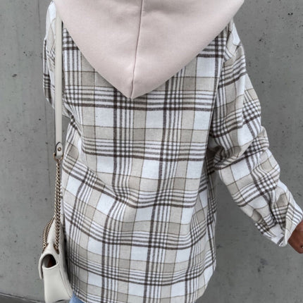 Plaid Button Up Jacket with Removable Hood