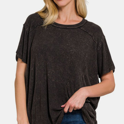 Zenana Washed Ribbed Short Sleeve Top