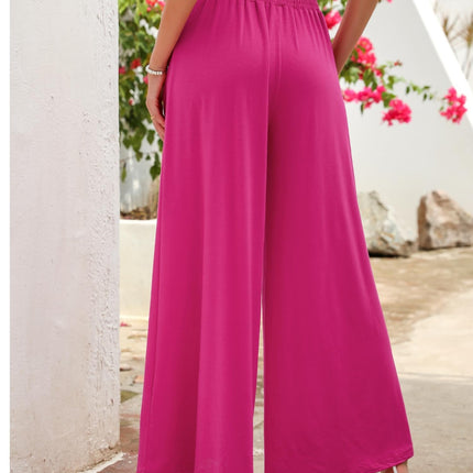 Pocketed Elastic Waist Wide Leg Pants