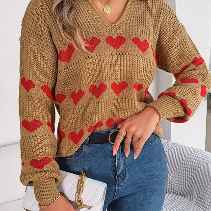 Heart Johnny Collar Long Sleeve Sweater