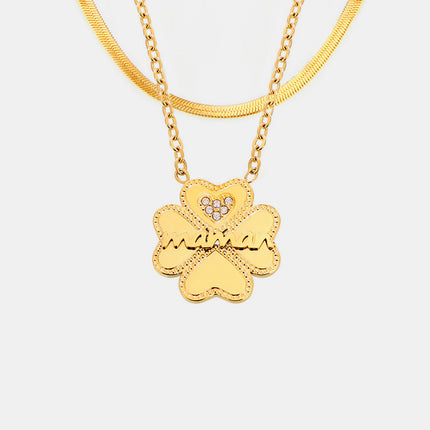 2 Piece 18K Gold-Plated Inlaid Zircon Lucky Clover Necklace