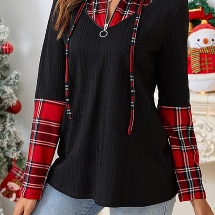 Plaid Quarter Zip Hooded T-Shirt