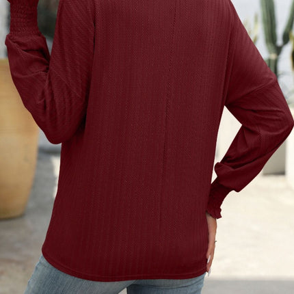 Textured Notched Lantern Sleeve T-Shirt
