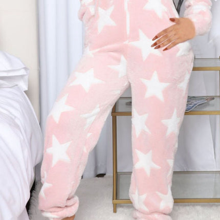 Printed Zip Up Long Sleeve Hooded Lounge Jumpsuit