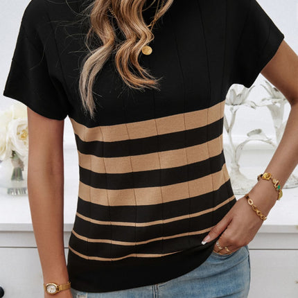 Striped Round Neck Short Sleeve Knit Top