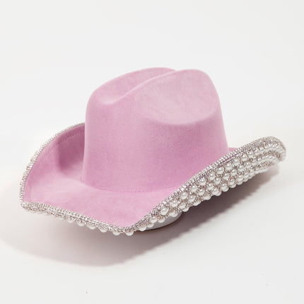 Fame Pave Rhinestone Pearl Trim Cowboy Hat