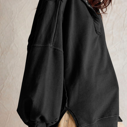 Exposed Seam Side Slit Long Sleeve Sweatshirt