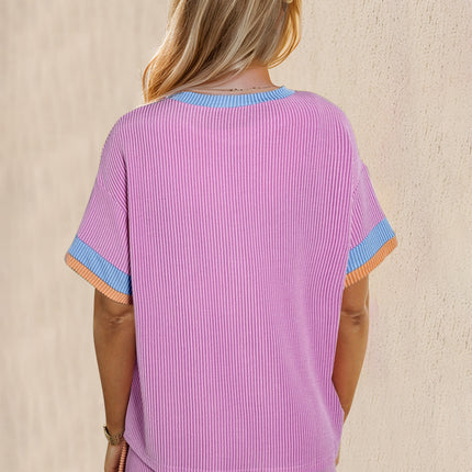 OH Texture Round Neck Half Sleeve Top and Shorts Set