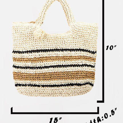 Fame Striped Straw Braided Tote Bag