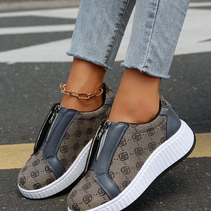 Floral Round Toe Sneakers with Zip