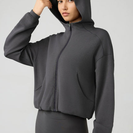 Zip Up Dropped Shouder Active Hooded