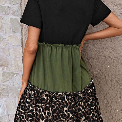 Leopard Round Neck Short Sleeve Dress