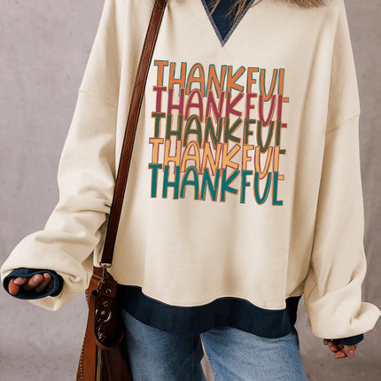 THANKFUL Round Neck Long Sleeve Sweatshirt