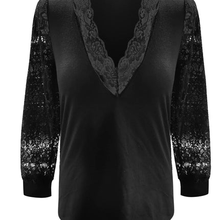 Full Size Lace Detail V-Neck Long Sleeve Blouse