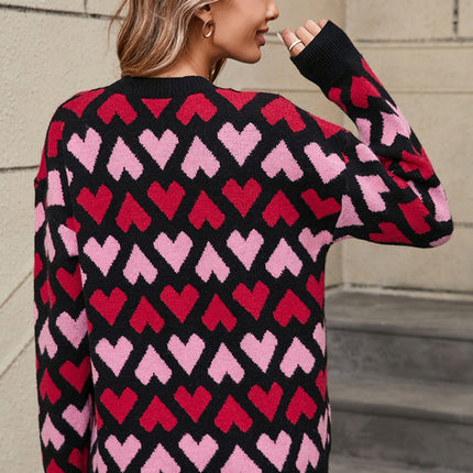 Angel Wings Contrast Heart Round Neck Sweater