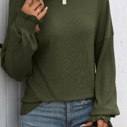 Ribbed Round Neck Long Sleeve T-Shirt - Vickie Lynn's