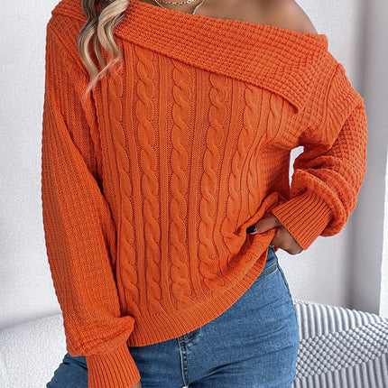 Cable-Knit One Shoulder Long Sleeve Sweater