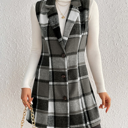 Plaid Button Up Vest Coat