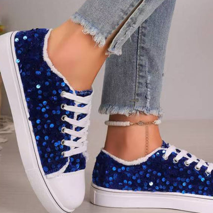 Sequin Round Toe Flat Sneakers