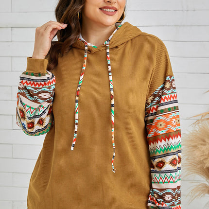 Plus Size Waffle-Knit Geometric Dropped Shoulder Hoodie