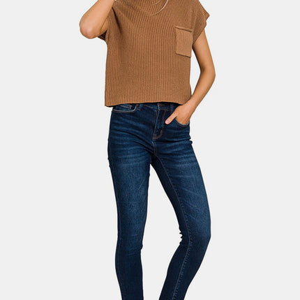 Zenana Mock Neck Short Sleeve Cropped Sweater