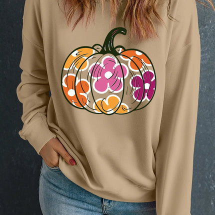 Pumpkin & Flower Graphic Long Sleeve Sweatshirt