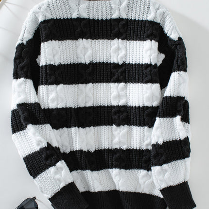 Striped Round Neck Long Sleeve Sweater