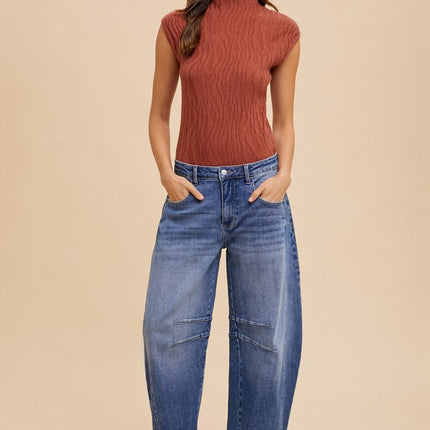 Annie Wear Mid Rise Barrel Leg Jeans with Pockets