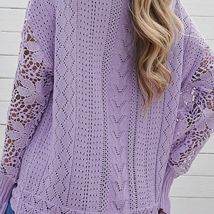 Openwork Round Neck Long Sleeve Sweater